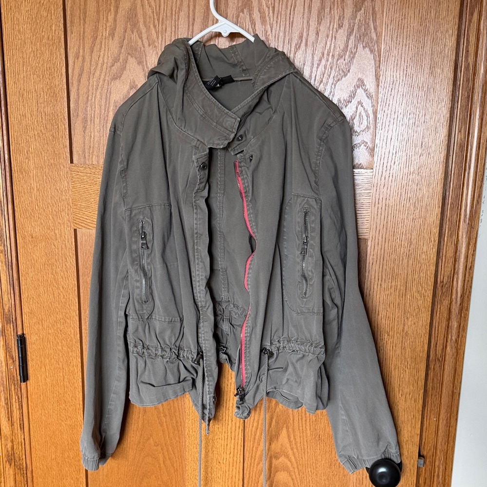 Lane Bryant Olive Green Utility Jacket with Pink Accents